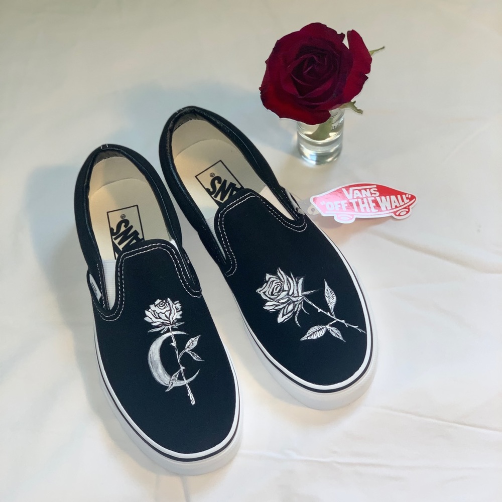 Boho rose and moon handpainted vans